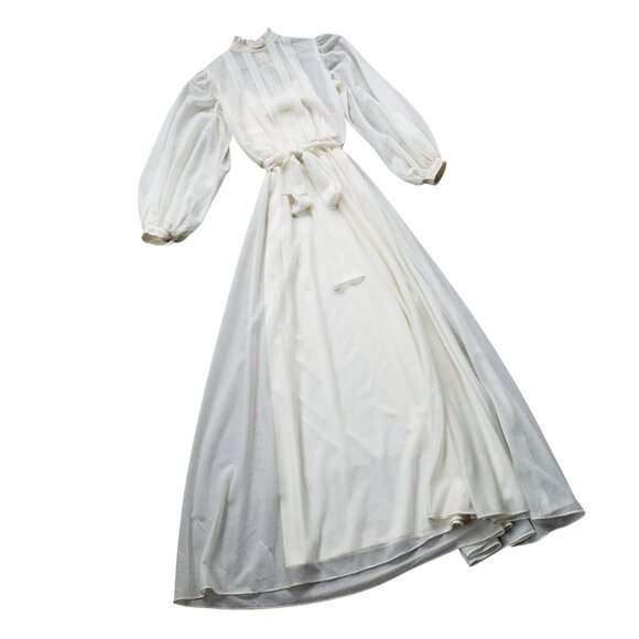 VINTAGE 70s Wedding / Tea / Bohemian Prairie Dress Small - Picture 1 of 8